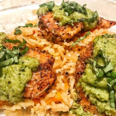 Asparagus Pesto Chicken with Vegetable Rice