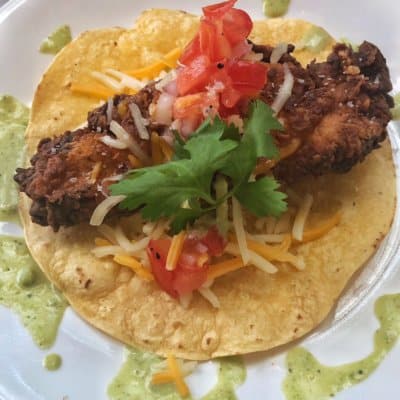 Fried Chicken Tacos with Poblano Sauce