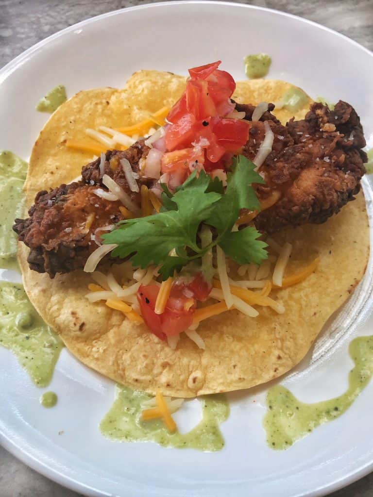 Fried Chicken Tacos with Poblano Sauce