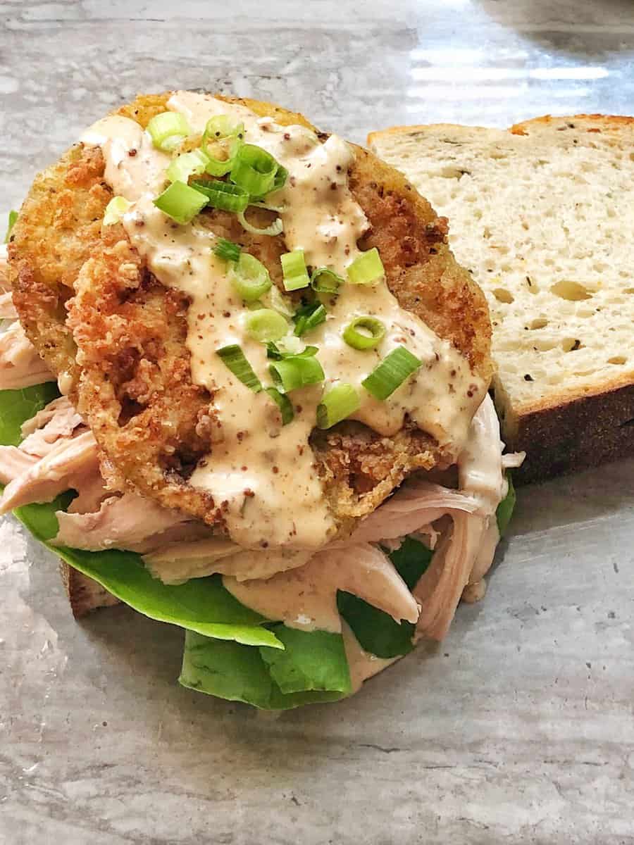 Fried Green Tomatoes with Pulled Chicken