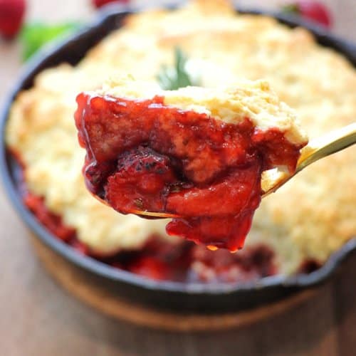 Strawberry Cobbler on a spoon
