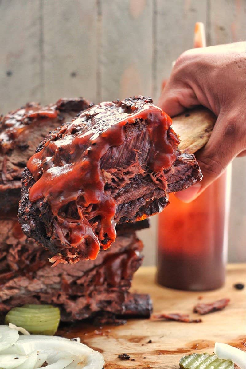 Oven Baked Beef Ribs being held