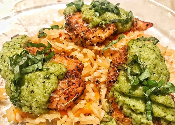 Asparagus-Pesto-Chicken-with-Vegetable-Rice