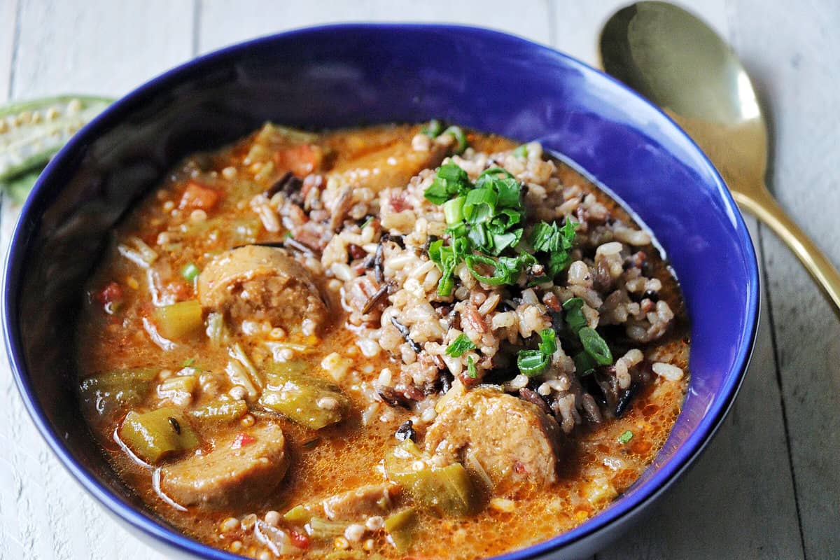 New Orleans Vegan Gumbo in a bowl