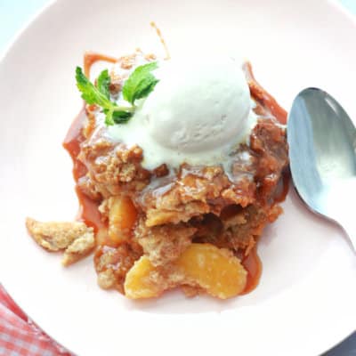 Peach Bread Pudding with Caramel Sauce