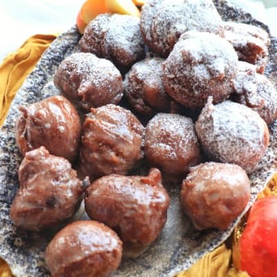 Apple Fritters on a platter.