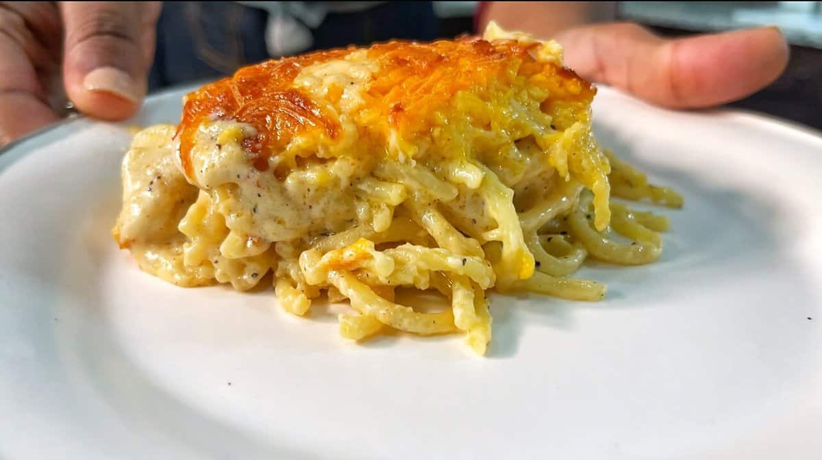 New Orleans baked Mac N Cheese on a plate