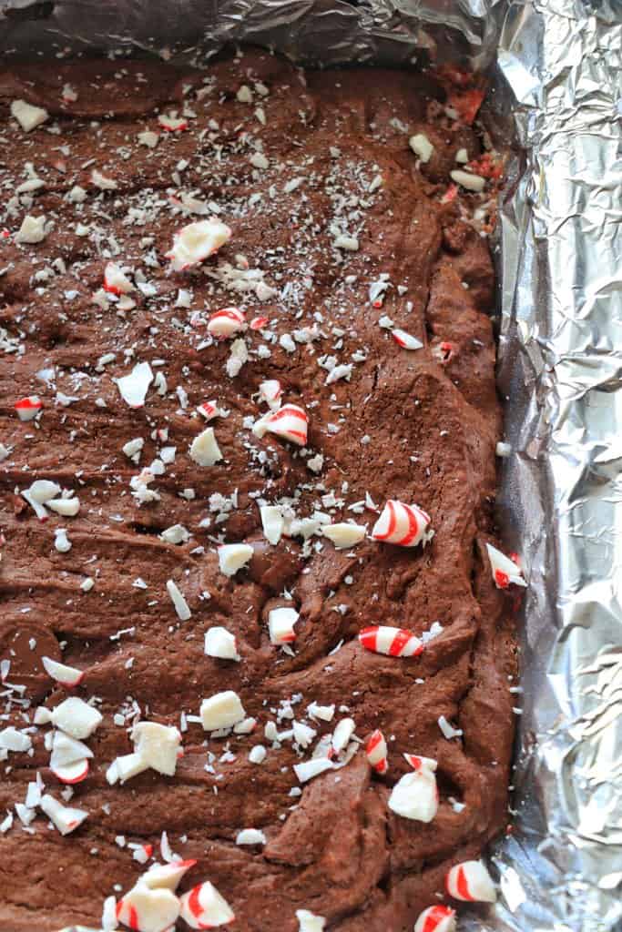 Peppermint Brownies in a baking pan
