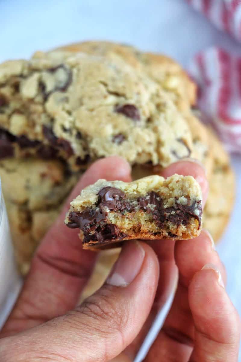 Chocolate Chip Walnut Cookies with a bite taken out