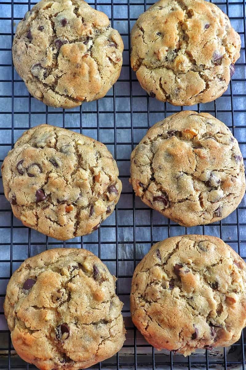 Chocolate Chip Walnut Cookies on a wire rack