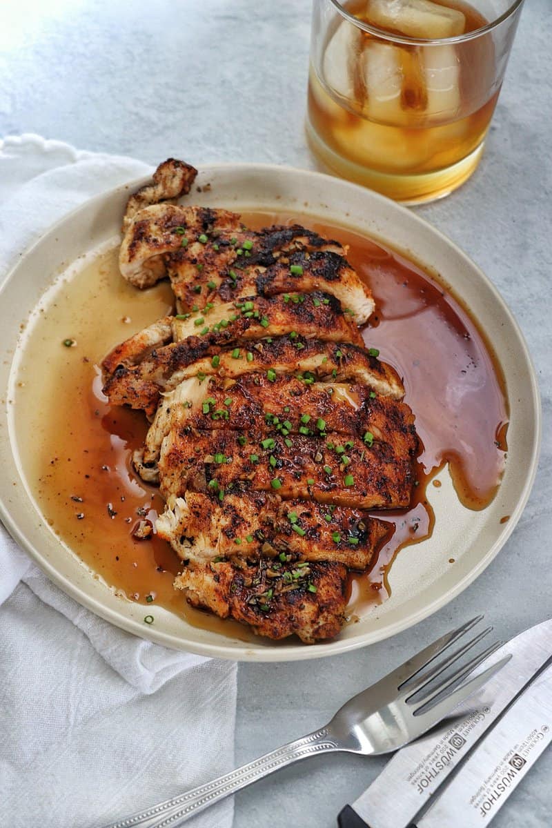 Overhead shot of Grilled Chicken with Crown Royal Glaze