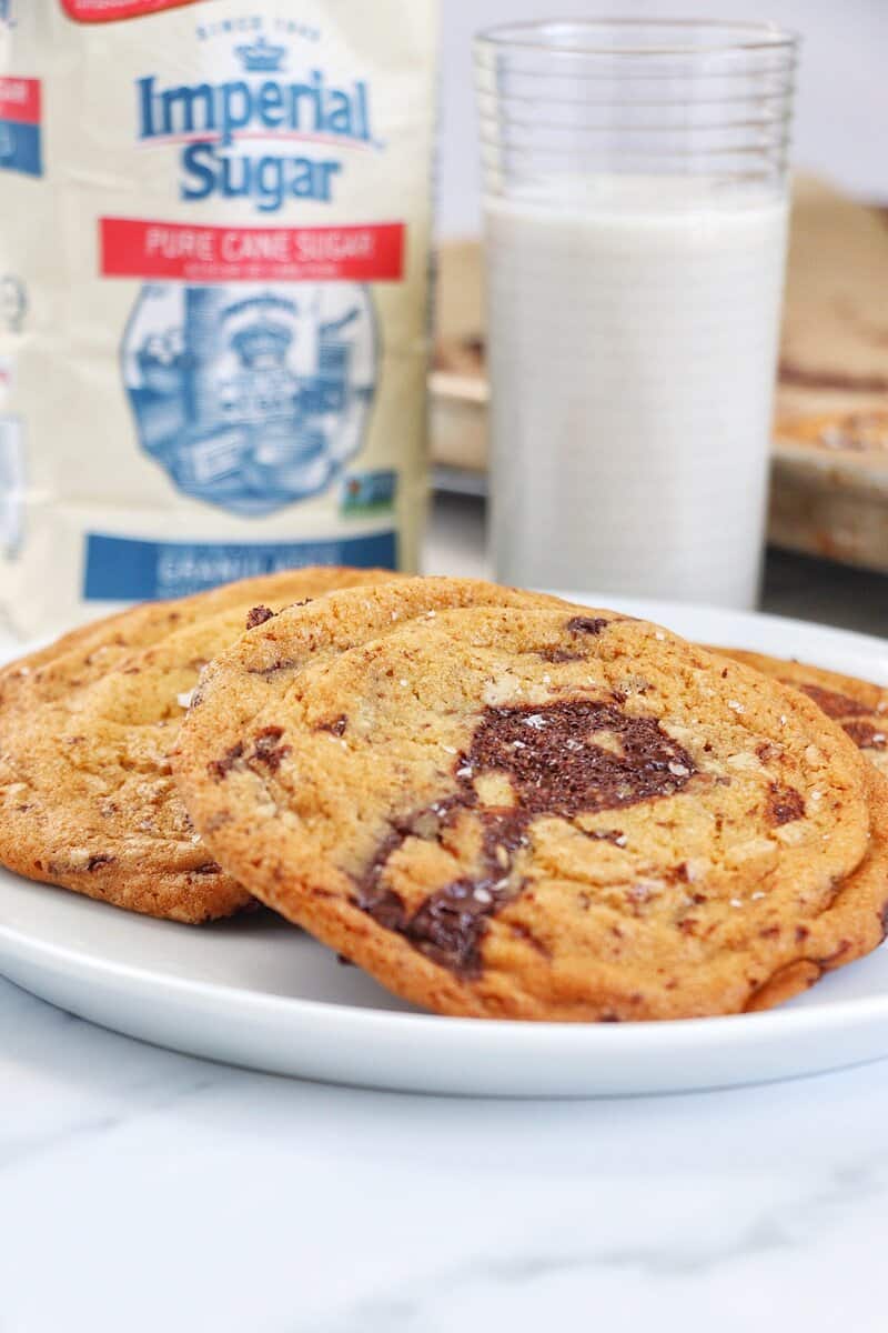 Chewy Dark Chocolate Chip cookie on a plate