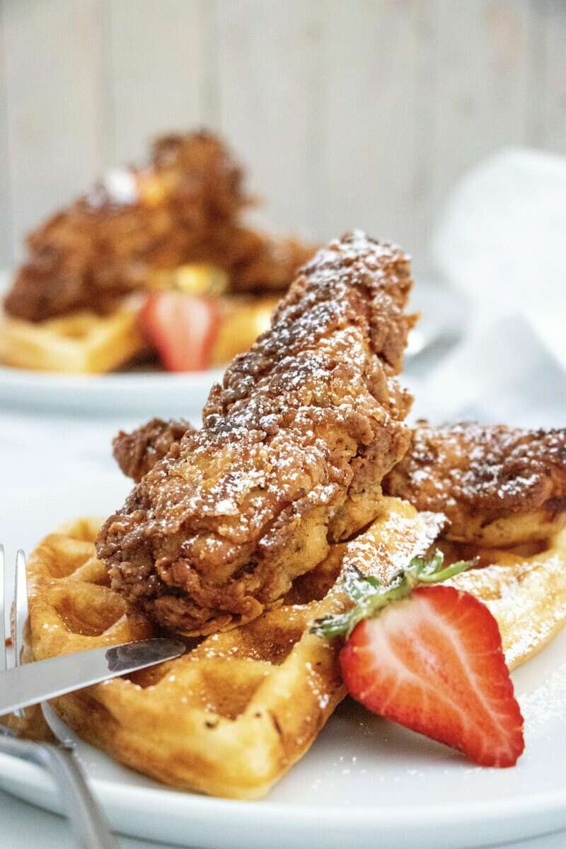 chicken and waffles side shot