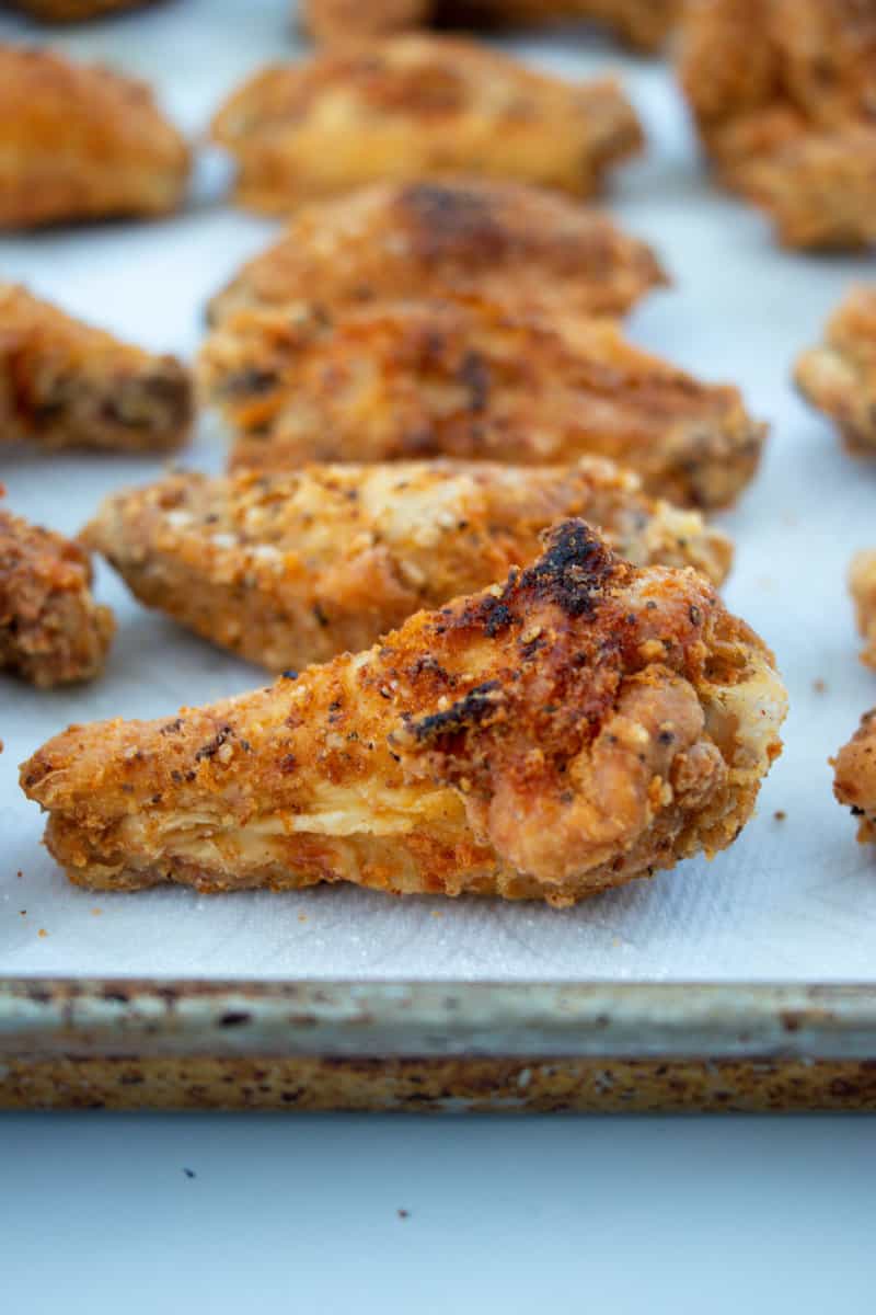 southern fried chicken on baking sheet