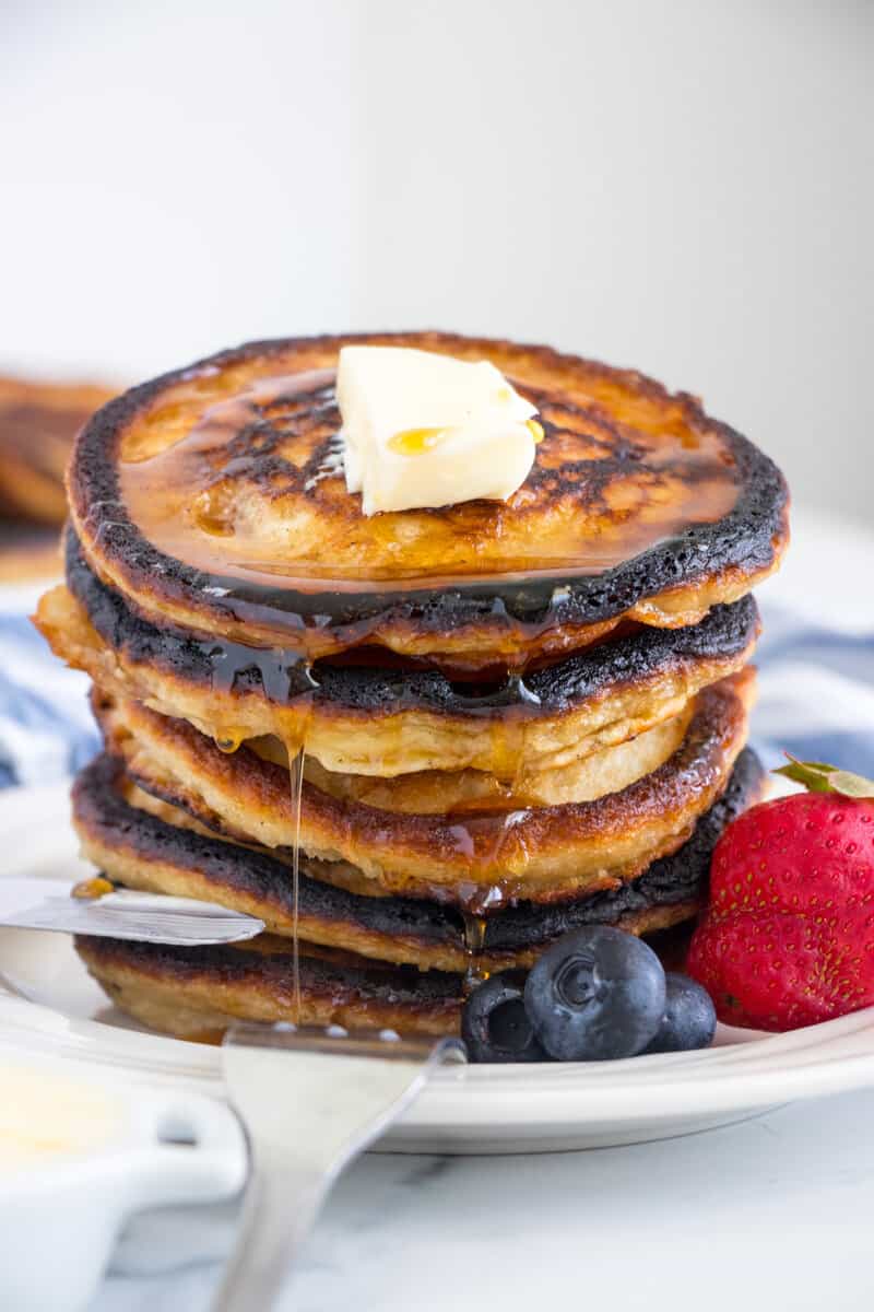 Crispy Thin Buttermilk Pancakes with syrup