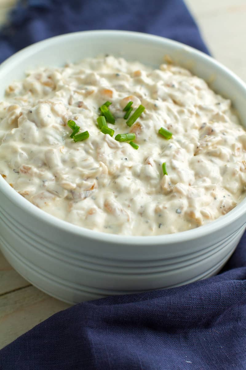 close up of Easy Vegan French Onion Dip