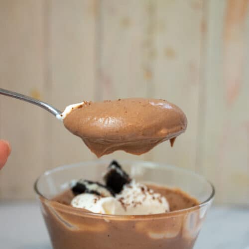 Homemade Chocolate Cornstarch Pudding on spoon