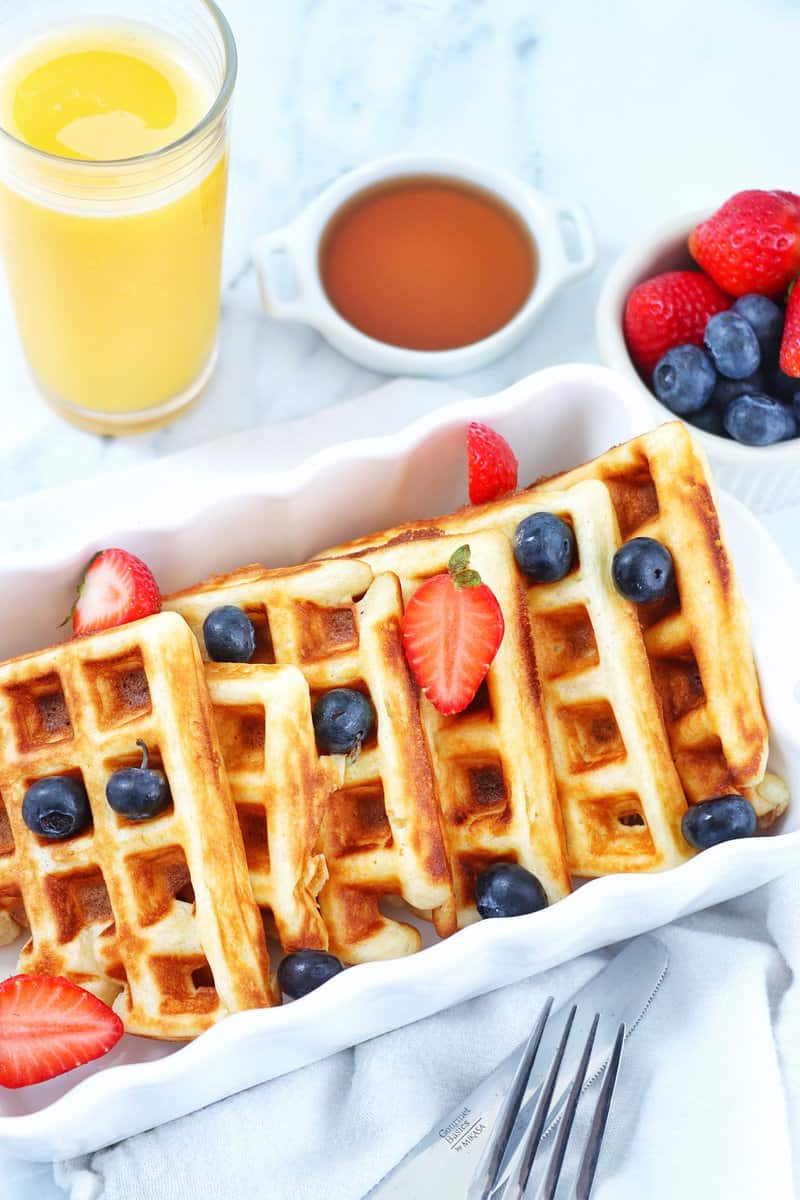 Homemade Buttermilk Waffles with strawberries