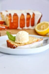 Lemon Pound Cake Loaf on a plate.