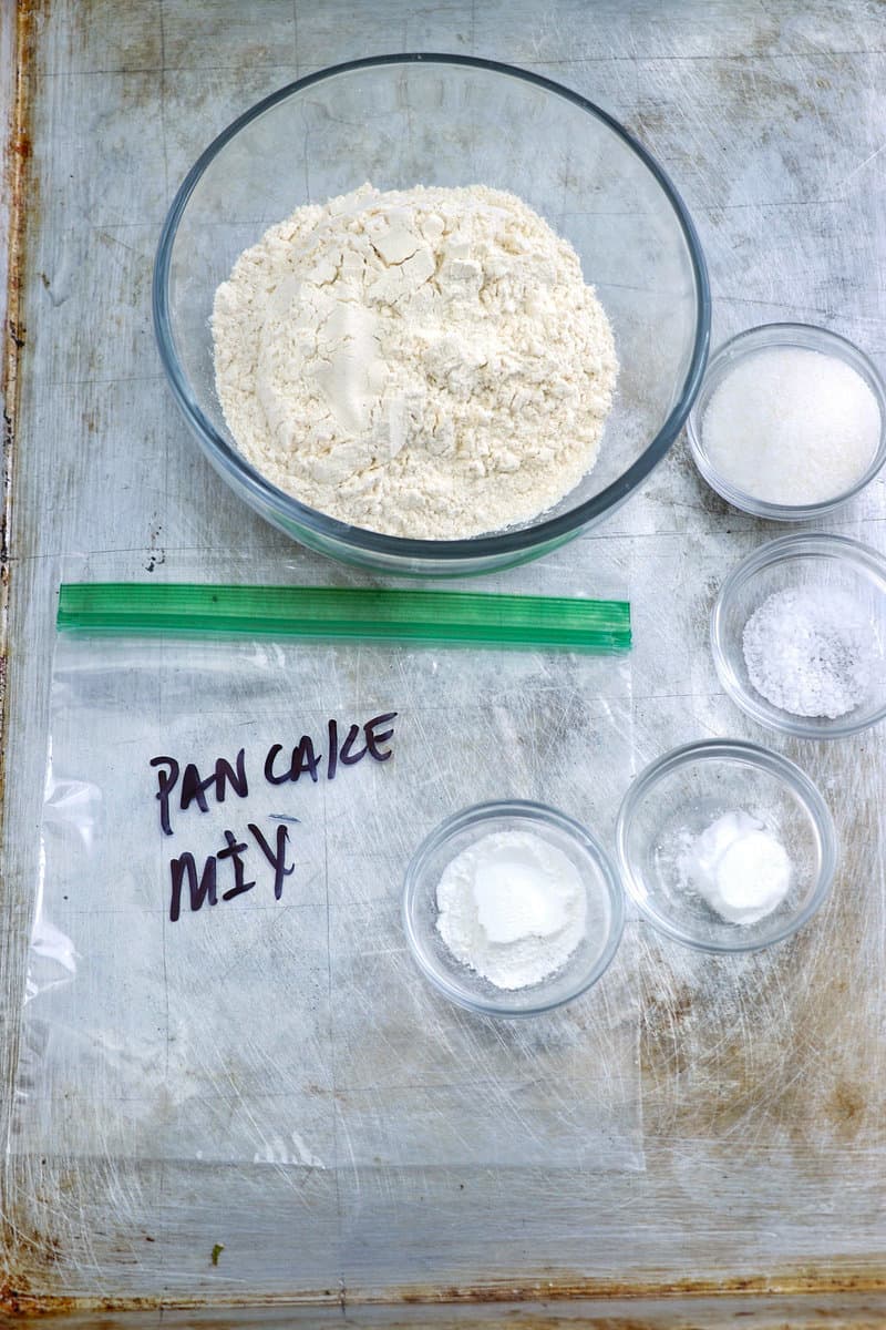 Pancake Mix on a baking sheet