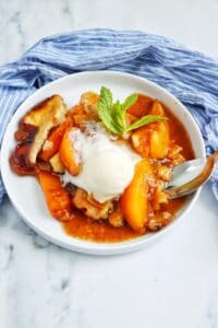 peach cobbler on a plate