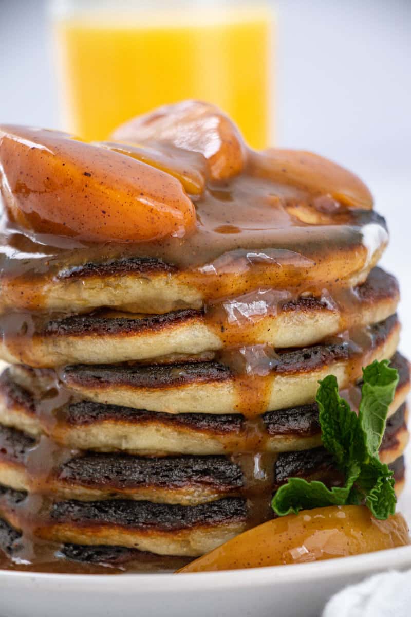 Stack of Peach Cobbler Pancakes