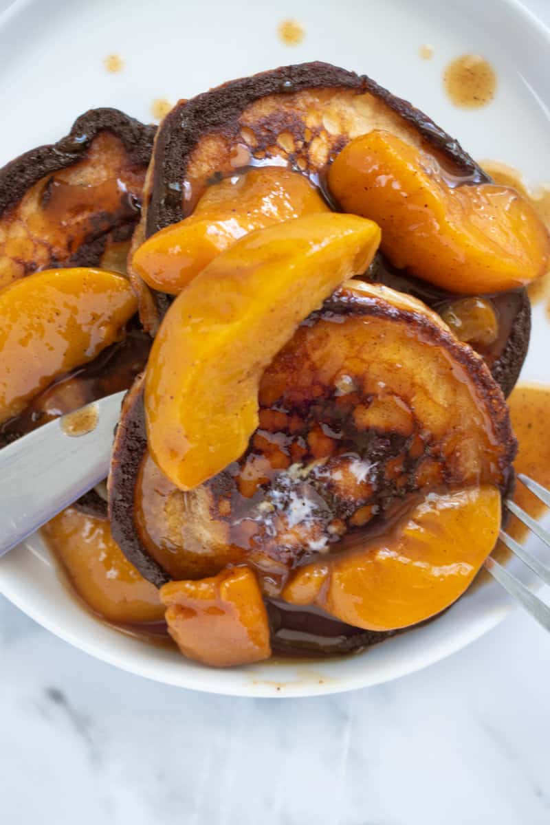 Peach Cobbler Pancakes on a plate
