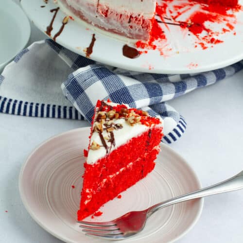 slice of Red Velvet Cake with Cream Cheese Frosting