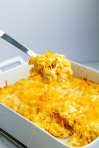Southern Baked Mac n Cheese on serving spoon