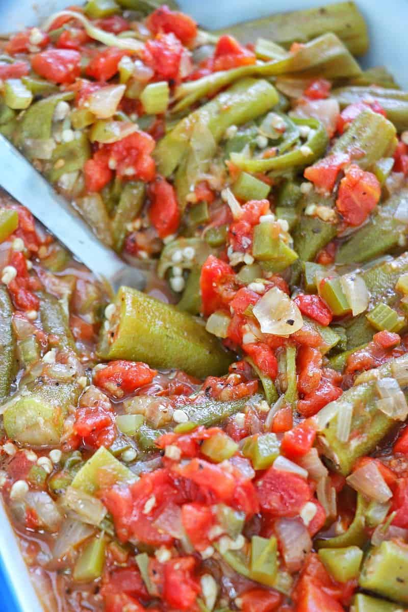 Stewed Okra and Tomatoes in close shot