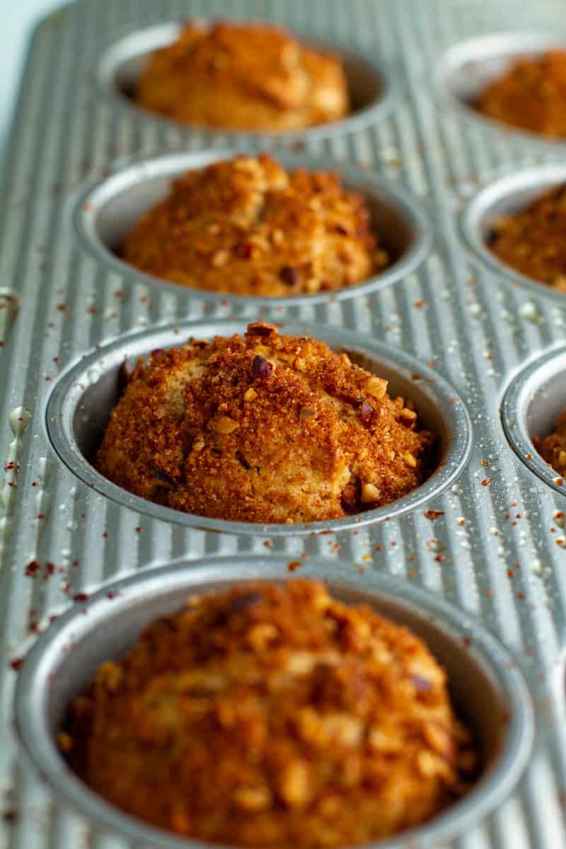 Apple Cinnamon Muffins close up in muffin pan
