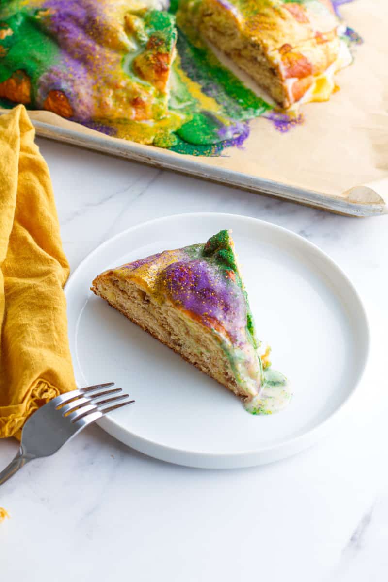 Slice of King Cake on a plate
