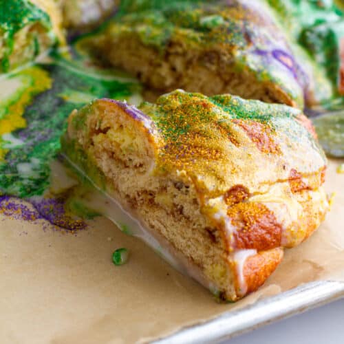 Slice of King Cake with Cream Cheese Filling