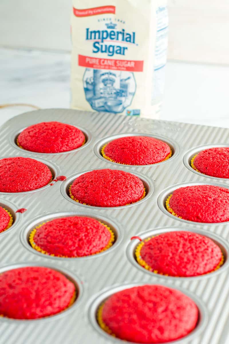 Red Velvet Cupcakes in muffin pan