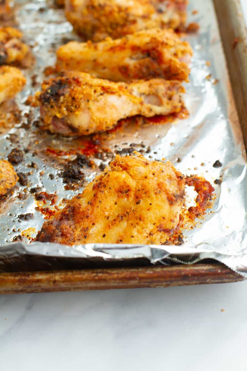 Crispy Baked Chicken Wings on a baking sheet
