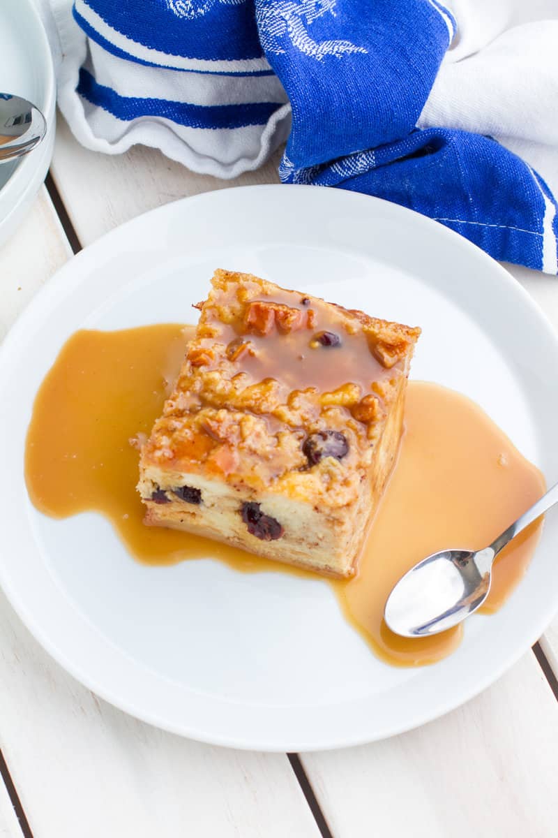 New Orleans Bread Pudding with Bourbon Sauce on a plate