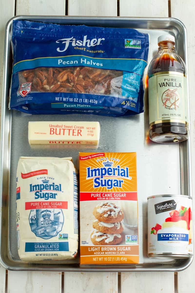 Praline Ingredients on a baking sheet