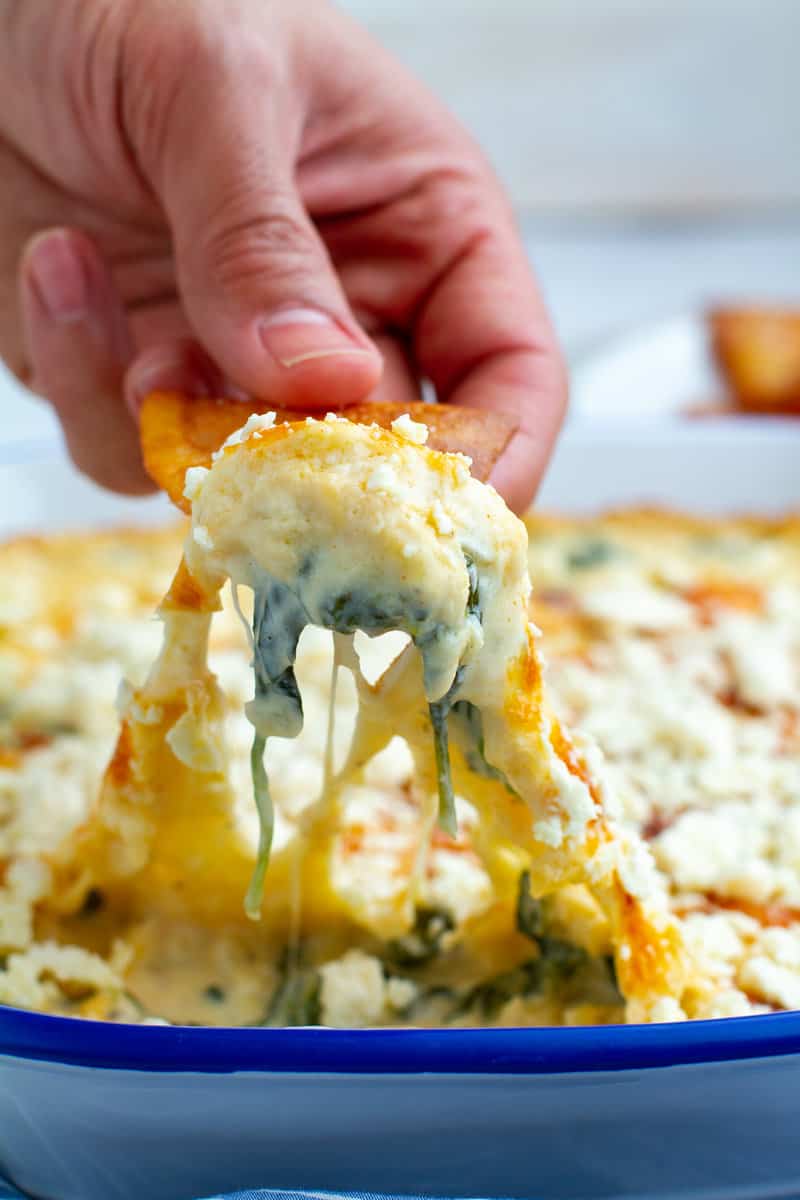 Cheese pull of spinach dip