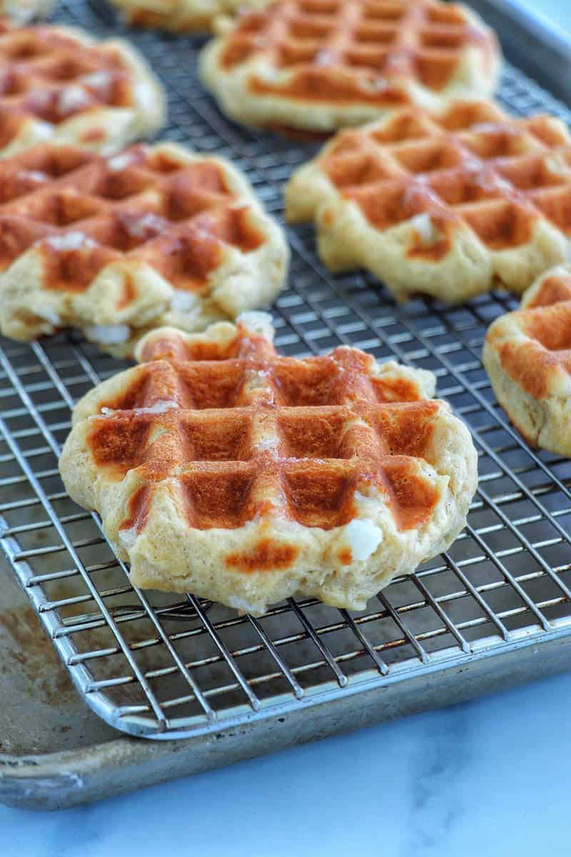 Belgian Liege Waffles on a cooling rack