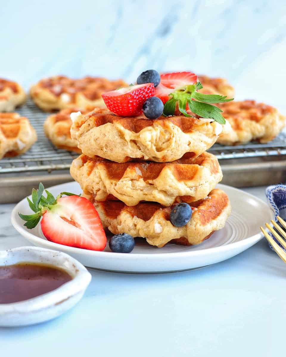 Belgian Liege Waffles stacked on a plate