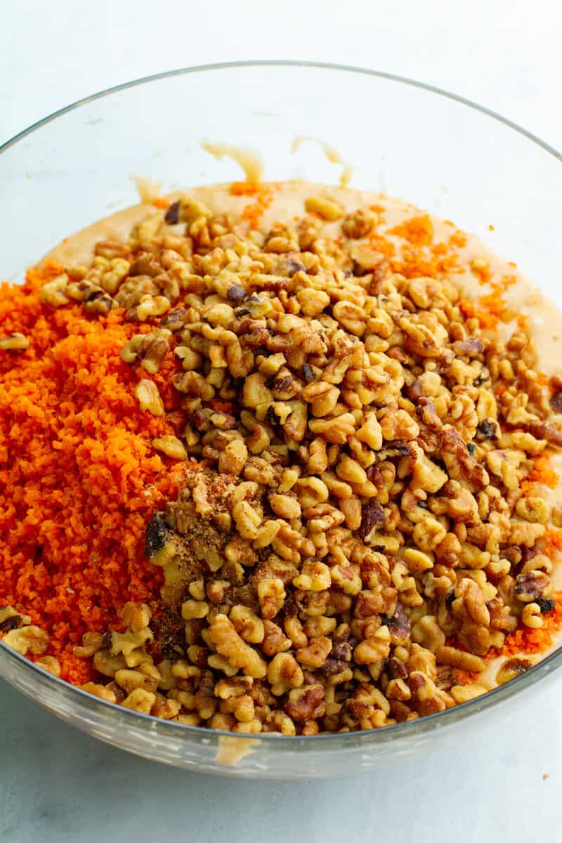 Carrot Walnut Cake Ingredients in a bowl