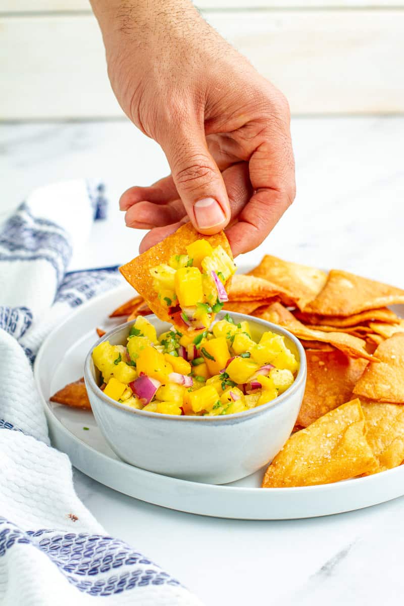 Pineapple Mango Salsa on a chip