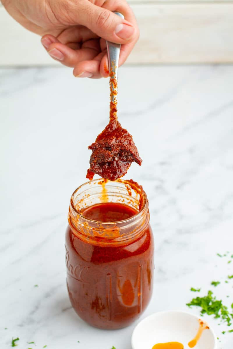 Sun-Dried Tomato Dressing on a spoon