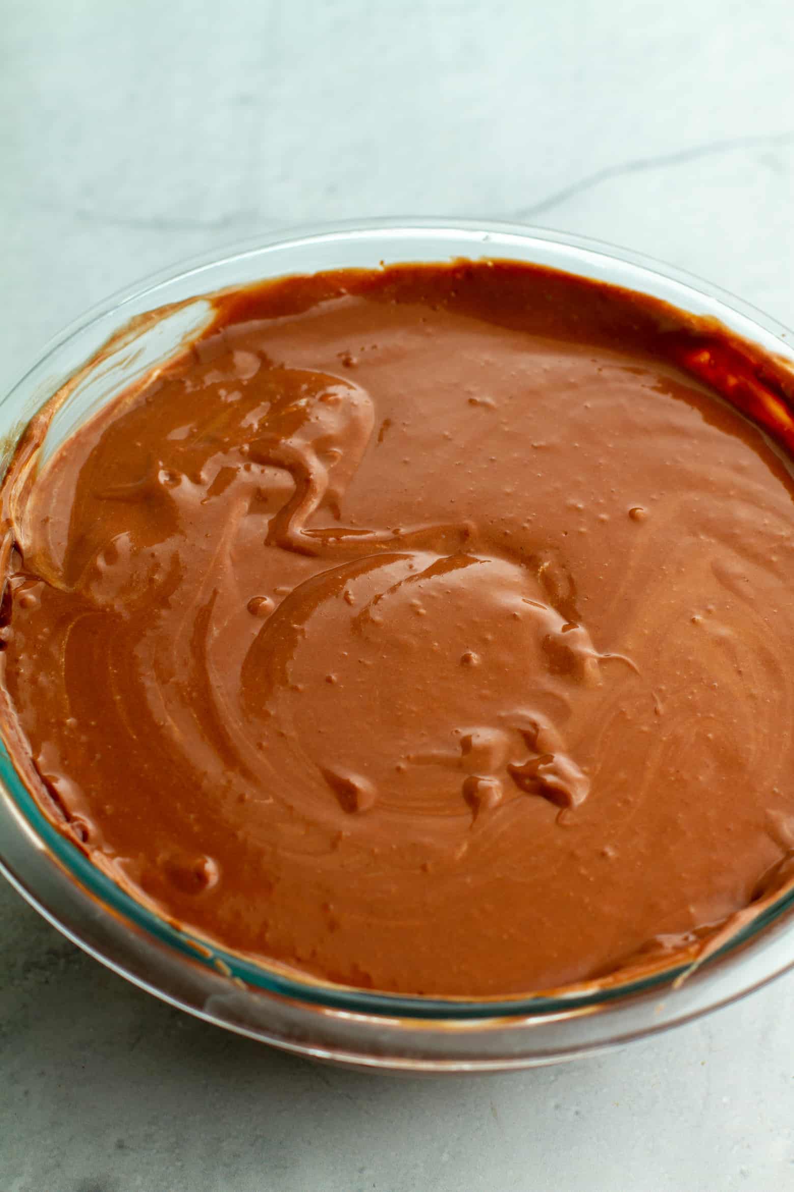 chocolate pudding filling for blackout cake in a bowl.