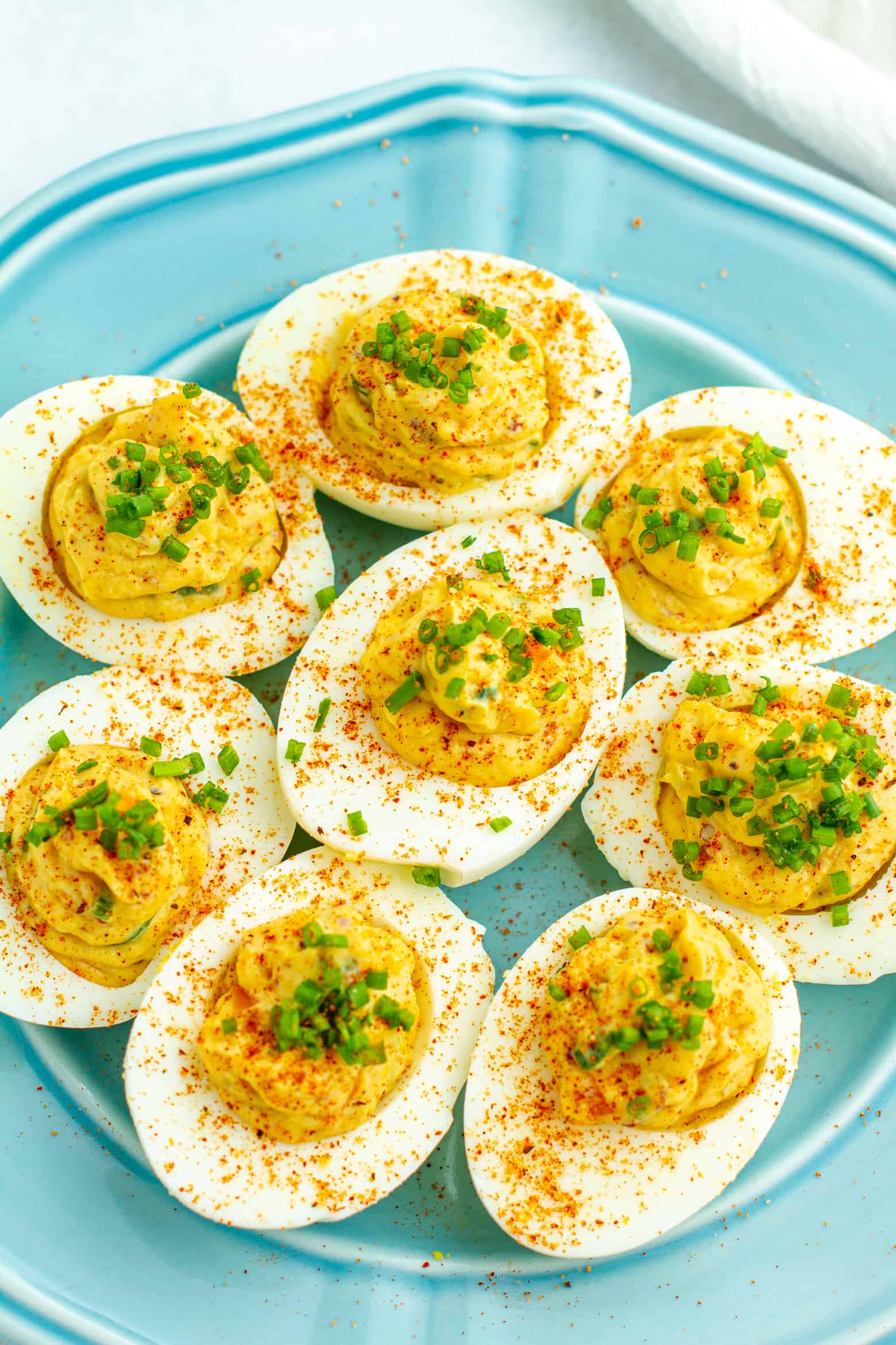 A plate full of Cajun Deviled Eggs.