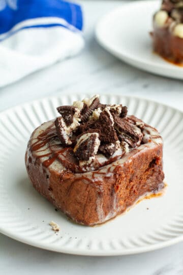Chocolate Cinnamon Roll on a plate.
