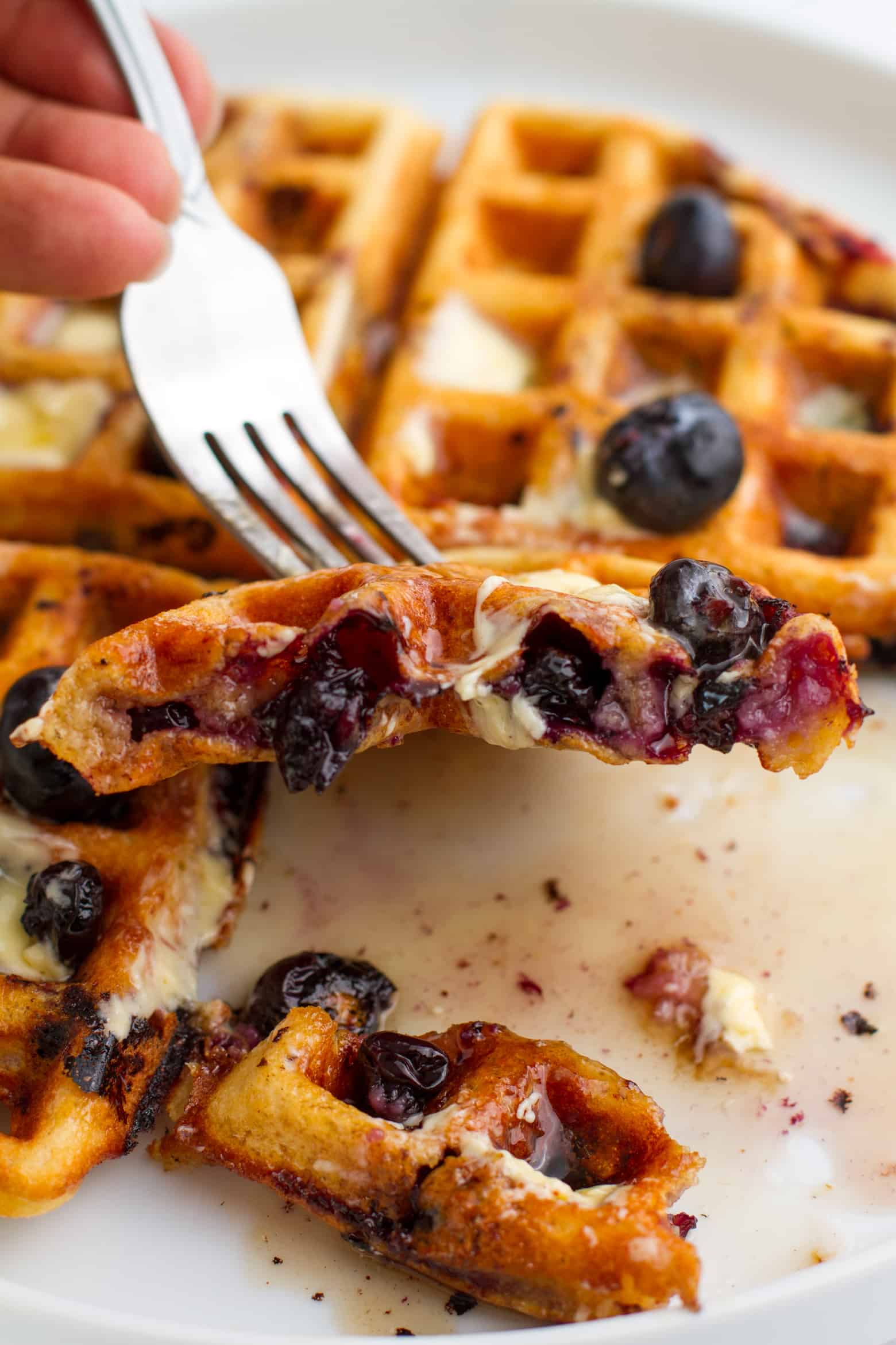 Cut into blueberry waffle
