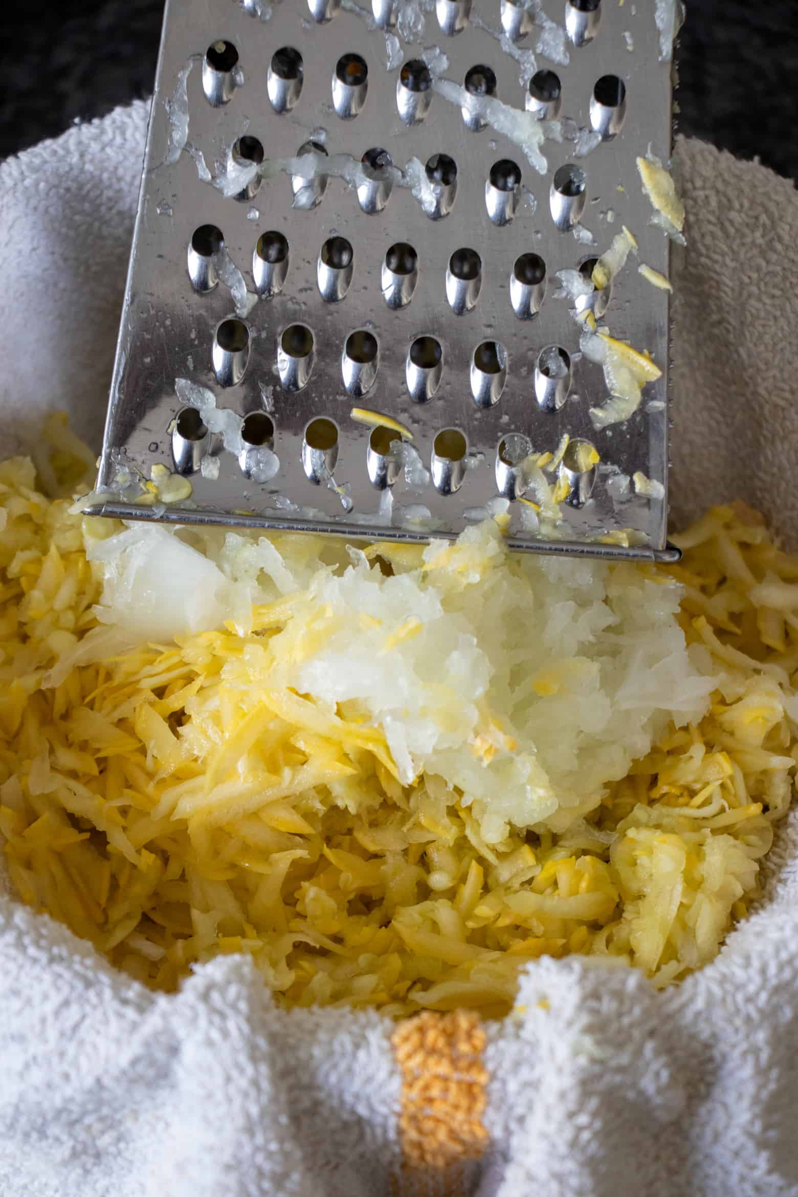 Grated yellow squash and onion