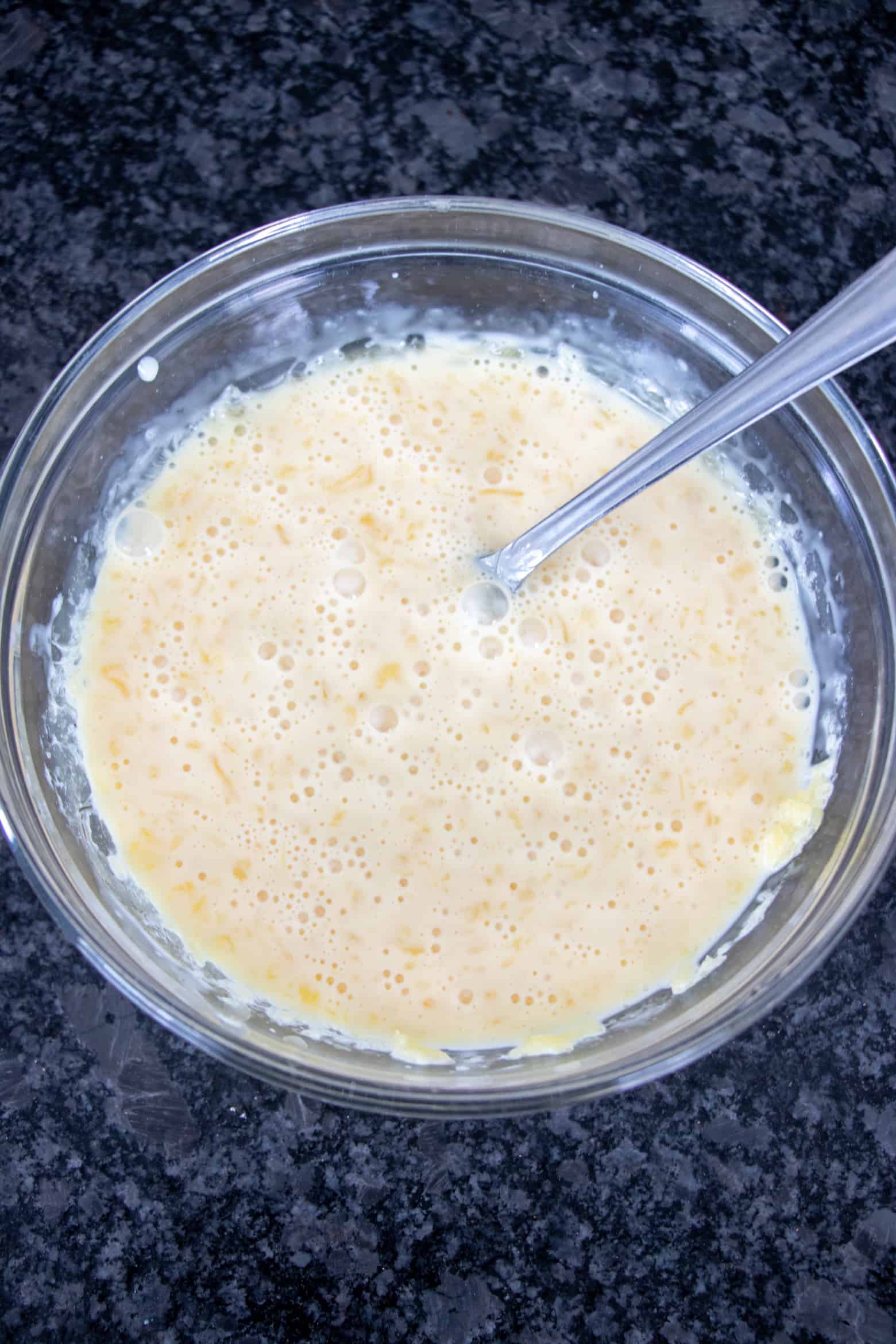Egg mixture mixed with yeast mixture.
