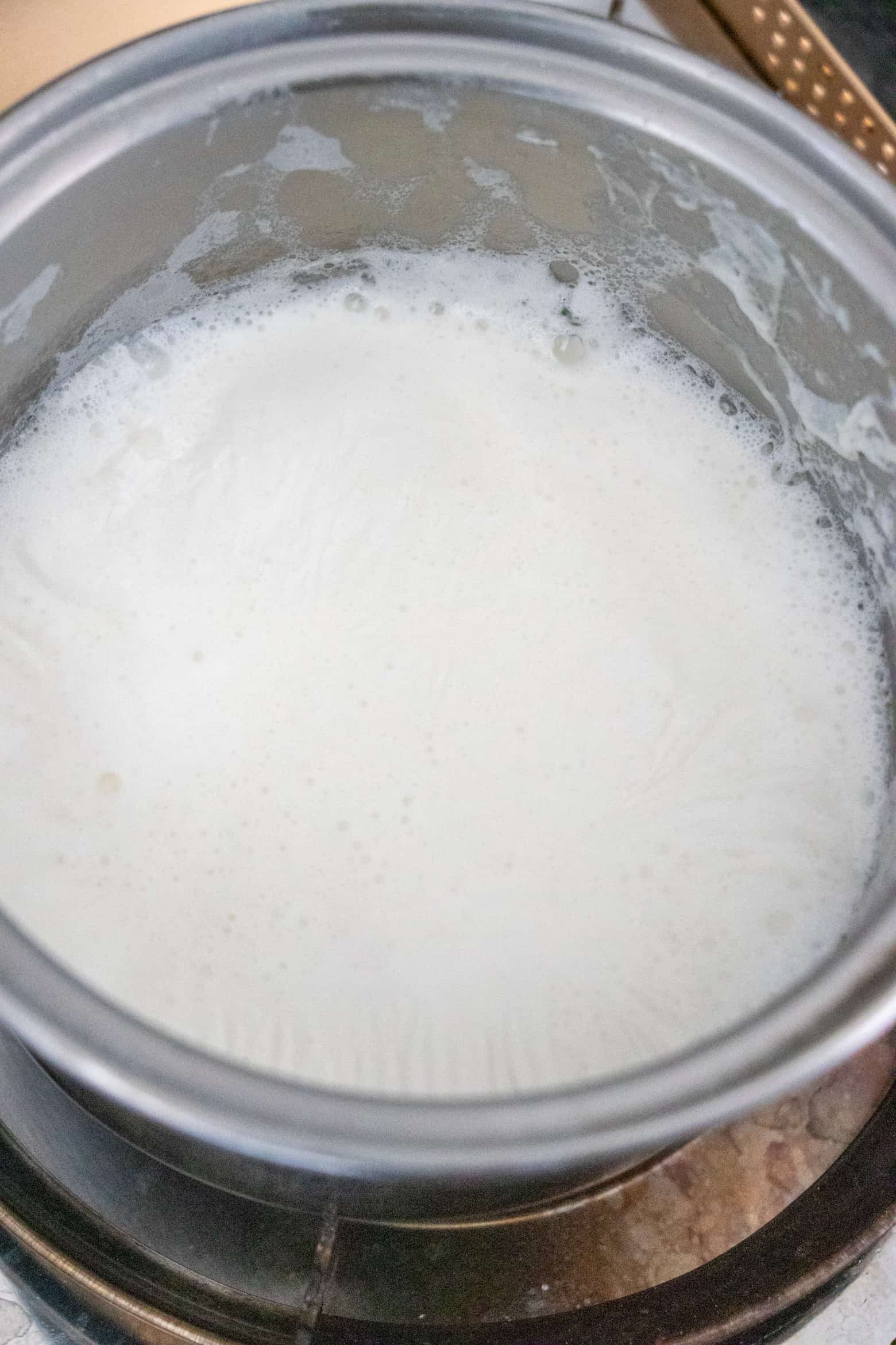 Scaled milk in a pot.
